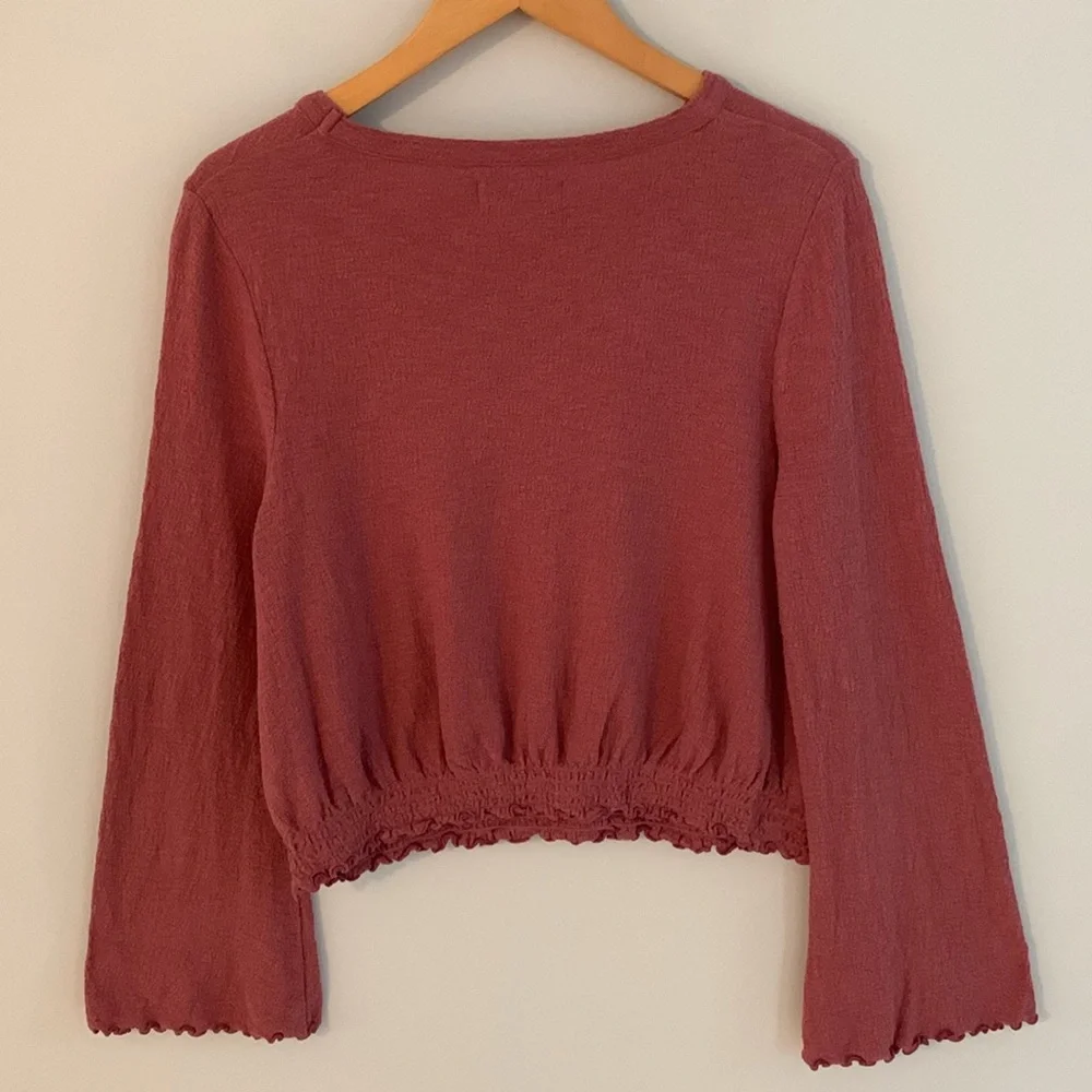 Madewell Texture & Thread Smocked Bell Sleeve Top Size Medium Autumn Berry